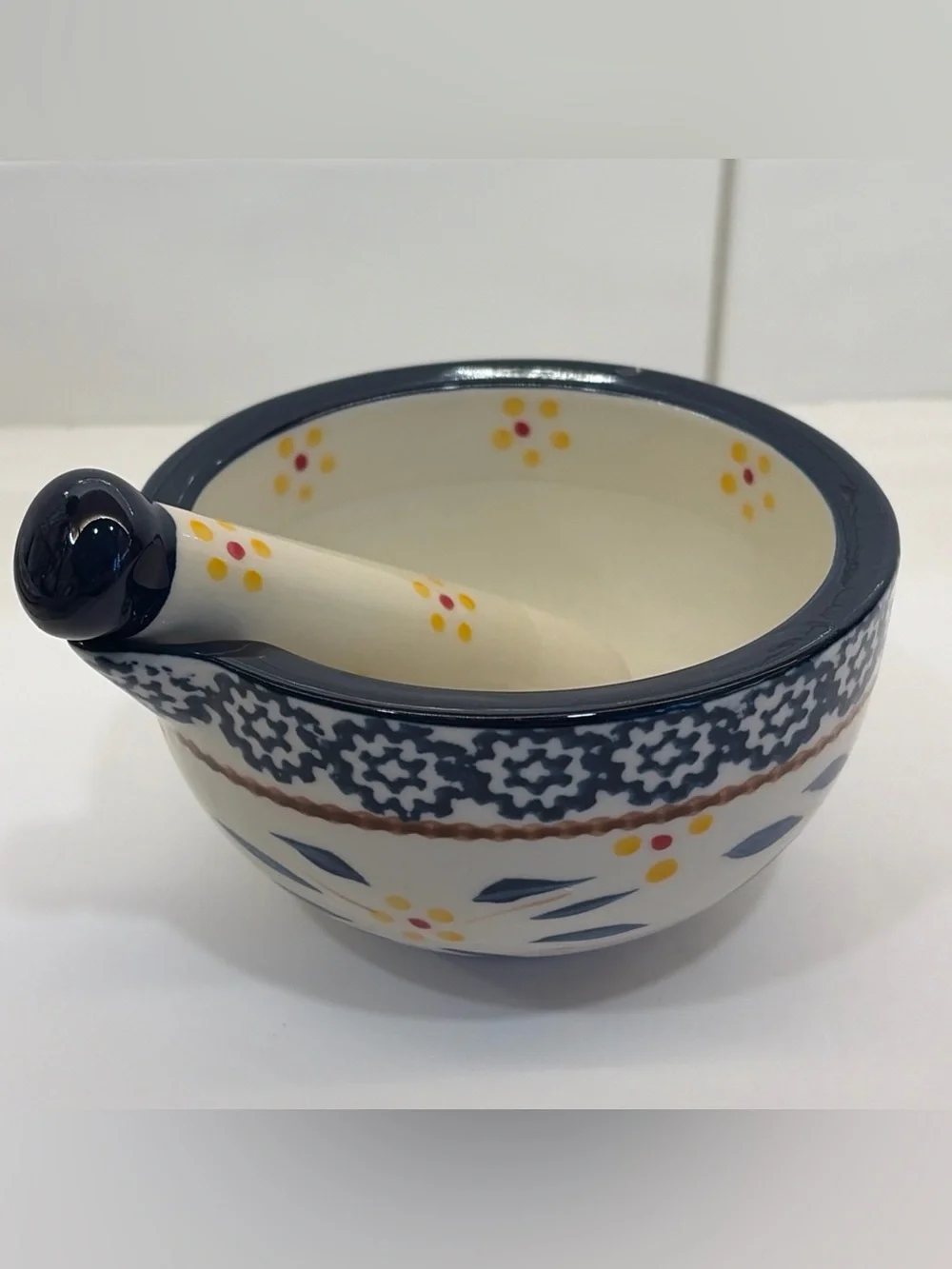 Temp-Tations Blue and Yellow Floral Ceramic Mortar & Pestle